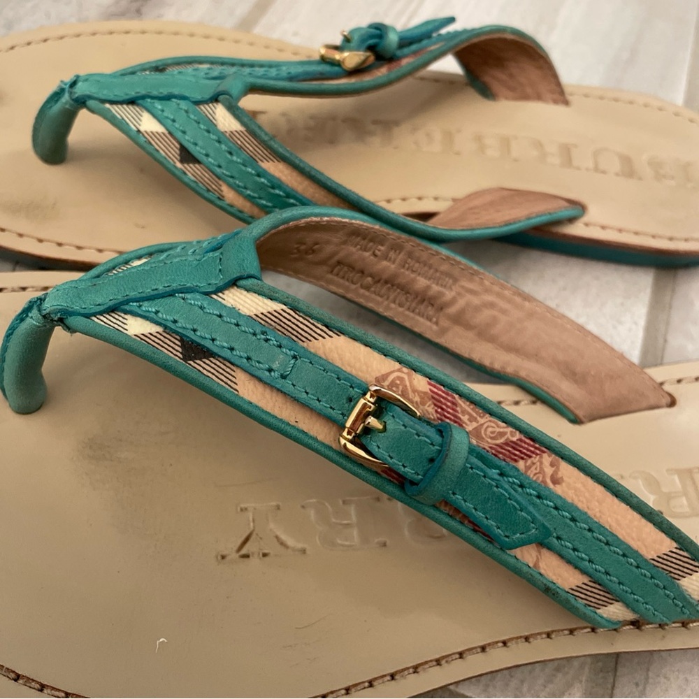 Burberry Teal Nova Check Thong Sandals With Buckle Size 36 - Picture 5 of 12